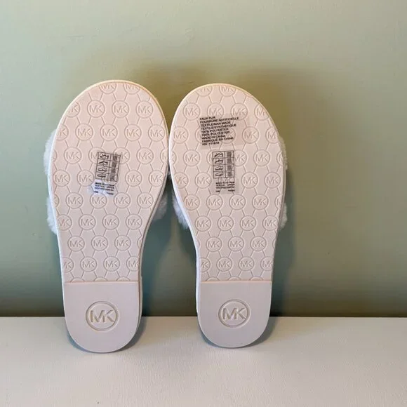 Michael Kors Alexis Faux Fur and Metallic Signature Logo Slide Sandal - Picture 9 of 12